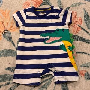 Baby Boden Blue and White Romper with Green Crocodile